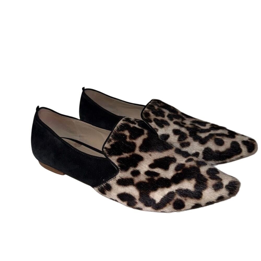BODEN leopard print calf hair slip on mob wife luxury suede flats